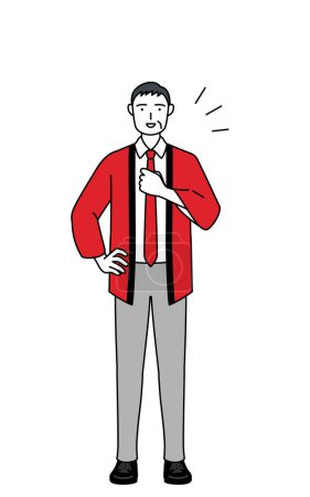 Ilustración de Hombre mayor con un abrigo rojo happi golpeando su pecho, Vector Illustration - Imagen libre de derechos