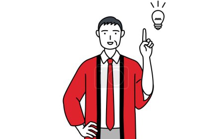 Téléchargez les illustrations : Homme âgé portant un manteau rouge happi venir avec une idée, Illustration vectorielle - en licence libre de droit