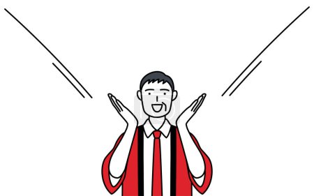 Téléchargez les illustrations : Homme âgé portant un manteau rouge happi criant avec sa main sur sa bouche, Illustration vectorielle - en licence libre de droit