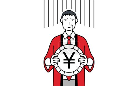 Téléchargez les illustrations : Senior homme portant un happi rouge manteau une image de perte d'échange ou de dépréciation du yen, Illustration vectorielle - en licence libre de droit