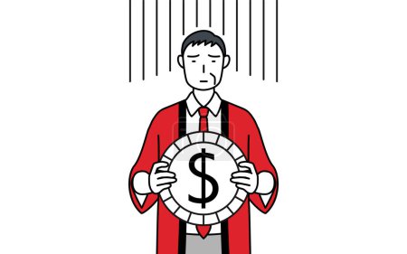 Téléchargez les illustrations : Senior homme portant un happi rouge manteau une image de perte de change ou de dépréciation du dollar, Illustration vectorielle - en licence libre de droit