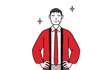 Illustration for Senior man wearing a red happi coat with his hands on his hips, Vector Illustration - Royalty Free Image