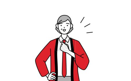 Illustration for Senior woman wearing a red happi coat tapping her chest, Vector Illustration - Royalty Free Image