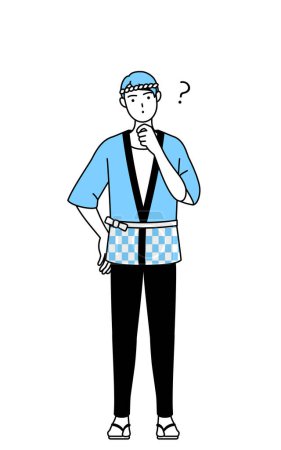 Illustration for Man wearing Happi coat for summer festivals nodding his head in question, Vector Illustration - Royalty Free Image