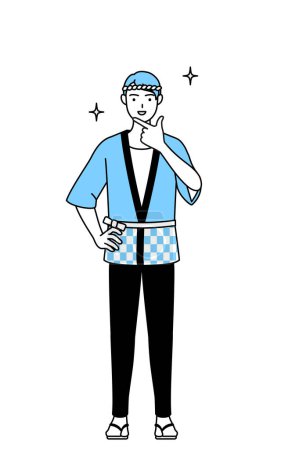 Illustration for Man wearing Happi coat for summer festivals in a confident pose, Vector Illustration - Royalty Free Image
