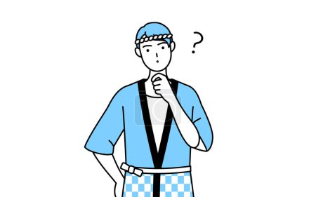 Illustration for Man wearing Happi coat for summer festivals nodding his head in question, Vector Illustration - Royalty Free Image