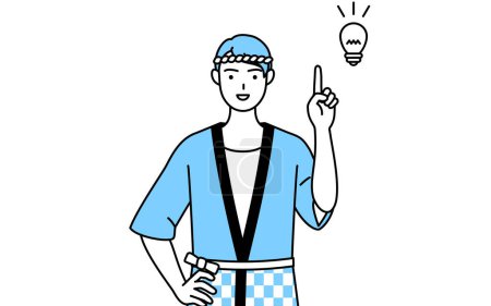 Téléchargez les illustrations : Homme portant Happi manteau pour les festivals d'été à venir avec une idée, Illustration vectorielle - en licence libre de droit