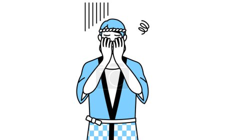 Illustration for Man wearing Happi coat for summer festivals covering his face in depression, Vector Illustration - Royalty Free Image