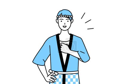 Illustration for Man wearing Happi coat for summer festivals tapping his chest, Vector Illustration - Royalty Free Image