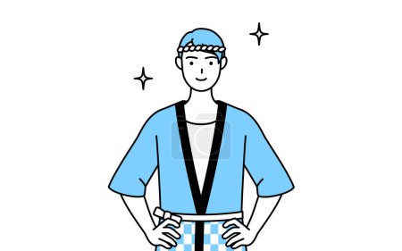 Illustration for Man wearing Happi coat for summer festivals with his hands on his hips, Vector Illustration - Royalty Free Image