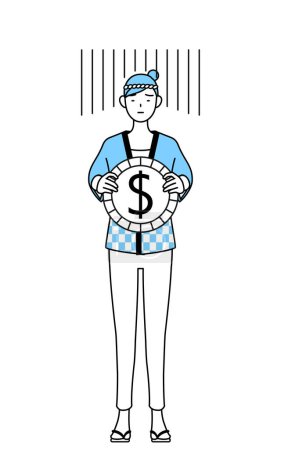 Illustration for Woman wearing Happi coat for summer festivals an image of exchange loss or dollar depreciation, Vector Illustration - Royalty Free Image