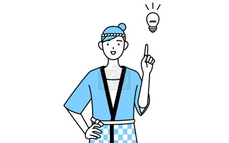 Téléchargez les illustrations : Femme portant Happi manteau pour les festivals d'été à venir avec une idée, Illustration vectorielle - en licence libre de droit