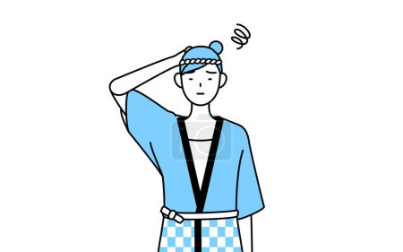 Illustration for Woman wearing Happi coat for summer festivals scratching her head in distress, Vector Illustration - Royalty Free Image