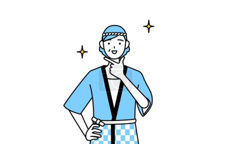 Illustration for Senior woman wearing Happi coat for summer festivals in a confident pose, Vector Illustration - Royalty Free Image