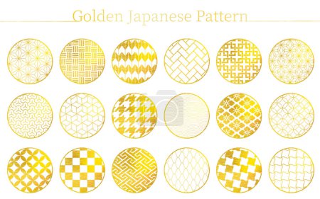 Illustration for Japanese material, 18 Japanese patterns in gold (with Japanese textures), Vector Illustration - Royalty Free Image