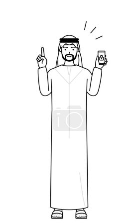 Ilustración de Hombre musulmán tomando medidas de seguridad para su teléfono, Vector Illustration - Imagen libre de derechos