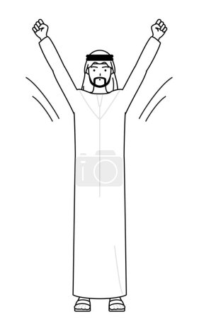 Ilustración de Hombre musulmán haciendo calistenia de radio, preparación para la prevención de accidentes, ilustración vectorial - Imagen libre de derechos