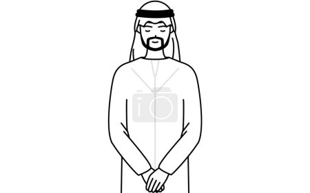 Illustration for Muslim Man bowing with folded hands, Vector Illustration - Royalty Free Image