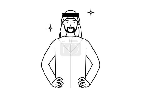 Illustration for Muslim Man with his hands on his hips, Vector Illustration - Royalty Free Image