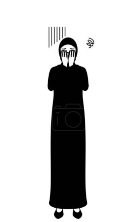 Illustration for Muslim Woman covering her face in depression, Vector Illustration - Royalty Free Image