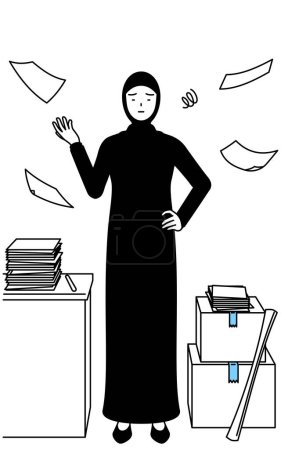 Illustration for Muslim Woman who is fed up with her unorganized business, Vector Illustration - Royalty Free Image