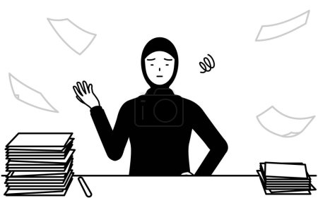 Téléchargez les illustrations : Femme musulmane qui en a marre de son entreprise non organisée, Illustration vectorielle - en licence libre de droit