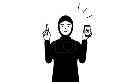 Illustration for Muslim Woman taking security measures for her phone, Vector Illustration - Royalty Free Image