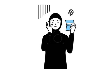 Illustration for Muslim Woman looking at her bankbook and feeling depressed, Vector Illustration - Royalty Free Image