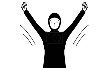Téléchargez les illustrations : Femme musulmane faisant de la radio calisthénique, préparation à la prévention des accidents, Illustration vectorielle - en licence libre de droit