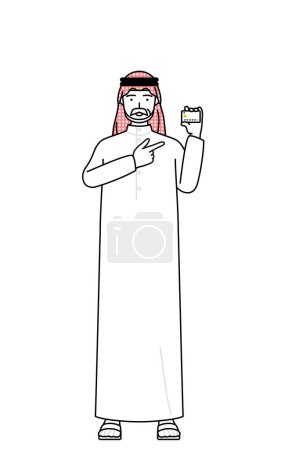 Illustration for Senior Muslim Man recommending credit card payment, Vector Illustration - Royalty Free Image