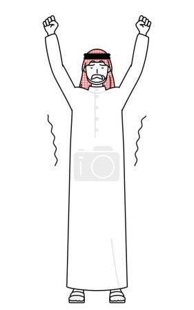Illustrazione per Senior Muslim Man allungamento e in piedi alto, Vector Illustrazione - Immagini Royalty Free