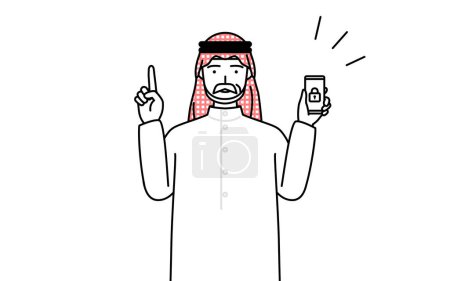 Ilustración de Senior Muslim Man tomando medidas de seguridad para su teléfono, Vector Illustration - Imagen libre de derechos