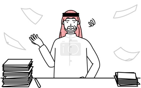 Illustration for Senior Muslim Man who is fed up with his unorganized business, Vector Illustration - Royalty Free Image