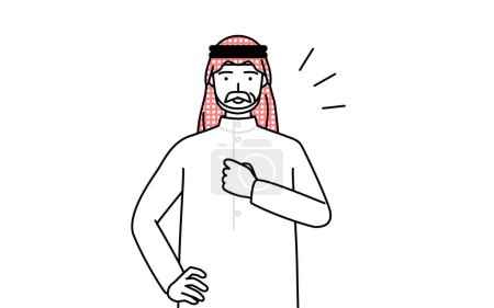 Ilustración de Senior Muslim Man golpeando su pecho, Vector Illustration - Imagen libre de derechos