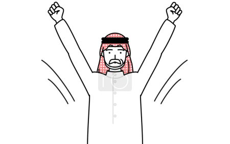 Ilustración de Hombre musulmán mayor haciendo calistenia de radio, preparación para la prevención de accidentes, ilustración vectorial - Imagen libre de derechos