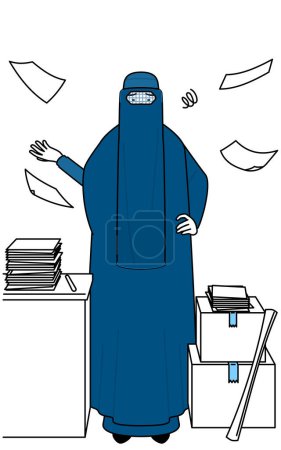 Illustration for Muslim woman in burqa who is fed up with her unorganized business, Vector Illustration - Royalty Free Image