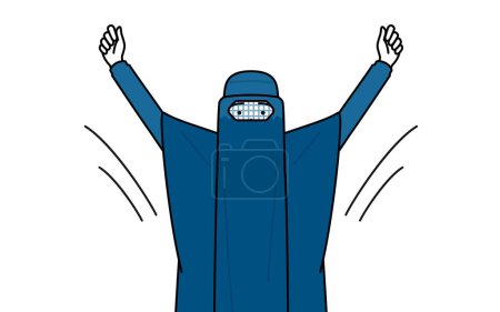 Téléchargez les illustrations : Femme musulmane en burqa faisant de la radio calisthénique, préparation à la prévention des accidents, Illustration vectorielle - en licence libre de droit
