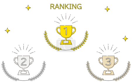 Simple trophy and laurel ranking icon set, 1st-3rd place, Vector Illustration