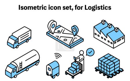 Téléchargez les illustrations : Ensemble d'icônes isométriques simples pour DX des systèmes de logistique et de distribution - en licence libre de droit