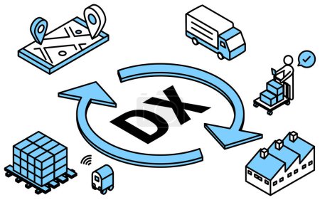 Illustration for Image of logistics system and DXingSimple isometric illustration - Royalty Free Image