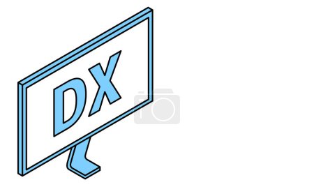 Illustration for DX text and computer monitor, simple isometric illustration - Royalty Free Image