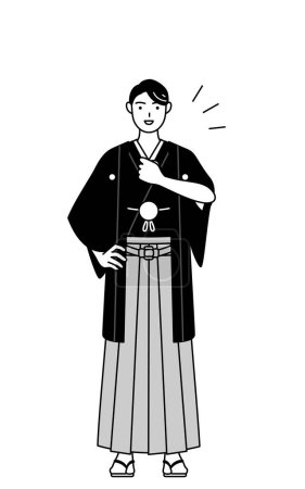 Illustration for Man wearing Hakama with crest tapping his chest, Vector Illustration - Royalty Free Image