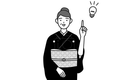 Téléchargez les illustrations : Salutations du Nouvel An et mariages, Femme âgée en kimono à venir avec une idée, Illustration vectorielle - en licence libre de droit