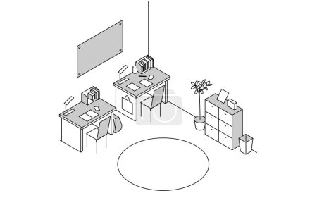 Illustration for Room for rent: children's room, simple isometric with two study desks side by side., Vector Illustration - Royalty Free Image