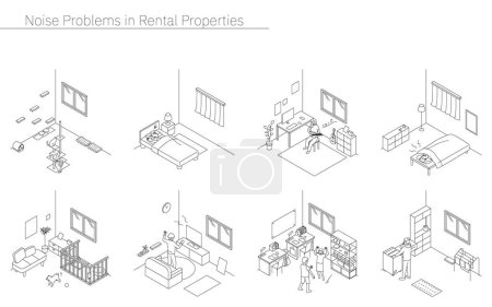 Illustration for Noise problems in rental properties: Noise from living in apartments and condominiums, Vector Illustration - Royalty Free Image