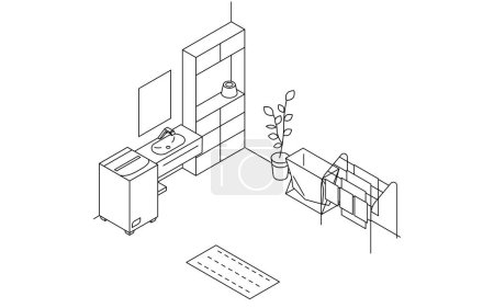 Illustration for Find a room for rent: Laundry room, washing machine and sink simple isometric, Vector Illustration - Royalty Free Image