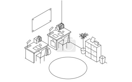 Illustration for Room for rent: children's room, simple isometric with two study desks side by side., Vector Illustration - Royalty Free Image