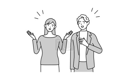 Ilustración de Conversación en inglés, mujer japonesa hablando inglés con un hombre blanco, Vector Illustration - Imagen libre de derechos