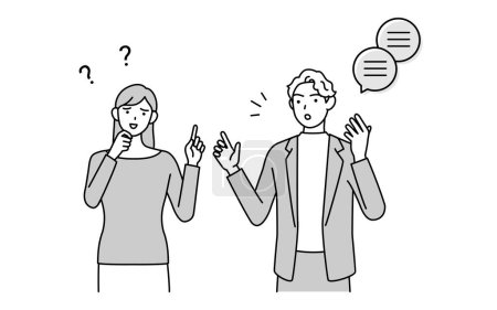 Ilustración de Conversación en inglés, mujer japonesa que no puede entender la pronunciación en inglés del hombre blanco, Vector Illustration - Imagen libre de derechos