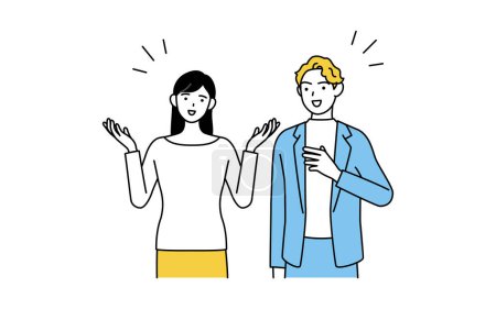 Ilustración de Conversación en inglés, mujer japonesa hablando inglés con un hombre blanco, Vector Illustration - Imagen libre de derechos